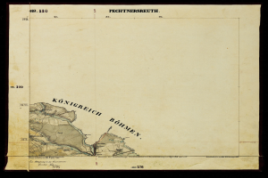 Ein detailliertes altes Stadtplan von Königreich, Deutschland, auf einem schwarzen Hintergrund, der Straßen, Gebäude und andere Merkmale zeigt.
