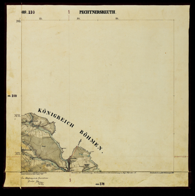 Ein detailliertes altes Stadtplan von Königreich, Deutschland, auf einem schwarzen Hintergrund, der Straßen, Gebäude und andere Merkmale zeigt.