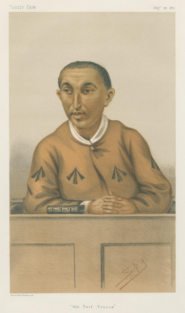 Ein Mann in einem weißen Hemd und dunklen Hosen sitzt an einem Tisch und hat die Hände gefaltet. Er trägt einen ernsten Gesichtsausdruck und die Inschrift "Die Rasenbetrüger" am unteren Rand.