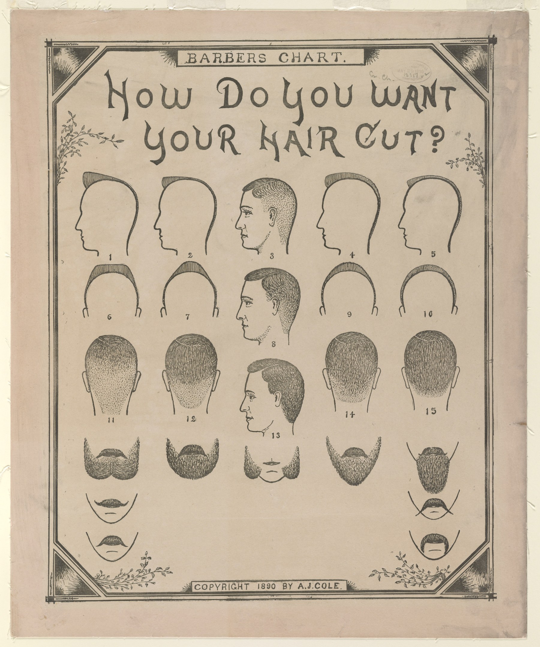 Ein Blatt mit Bildern von Köpfen und dem Text 'Wie möchtest du deine Haare geschnitten haben?'