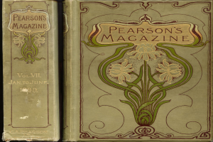 Zwei Bücher mit dem Titel "Pearson's Magazine, Vol. VII, January to June, 1899" sind vor einem dunklen Hintergrund zu sehen.