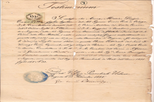 Alter Brief der italienischen Regierung mit einem Stempel, an den Präsidenten von Italien adressiert, auf altem Papier geschrieben.