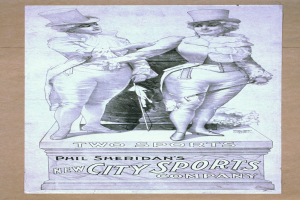 Plakat für die neue Sportstadt-Firma von Phil Sheridan mit zwei Personen nebeneinanderstehend und Text, der die Firma und Dienstleistungen beschreibt.