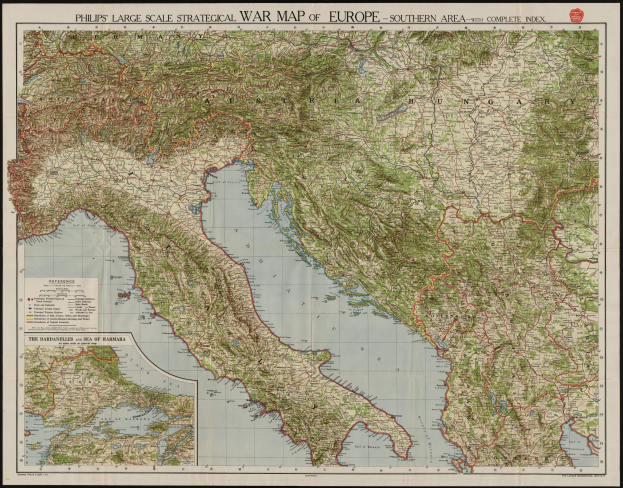 Eine detaillierte strategische Europa-Kriegskarte mit schwarzem Rand, die genaue Landes- und Regionalgrenzen während des Krieges zeigt.