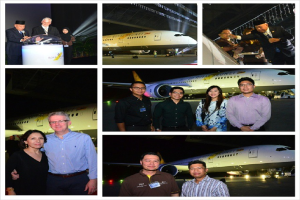 Eine Collage mit stehenden Menschen und Flugzeugen.