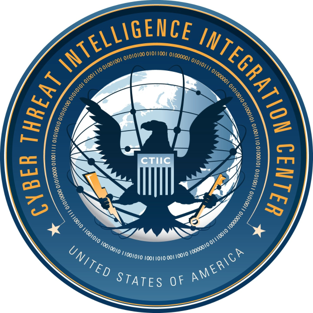 Logo des Cyber Threat Intelligence Integration Center (CTIC): ein blauer Kreis mit einer weißen Silhouette einer Person in der Mitte, umgeben von einem weißen Ring mit 'CTIC' in blauer Schrift auf einem weißen Hintergrund.