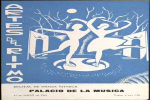 Plakat für das Palacio de la Música in Madrid, Spanien, mit zwei tanzenden Personen in der Mitte und Text mit Veranstaltungshinweisen.