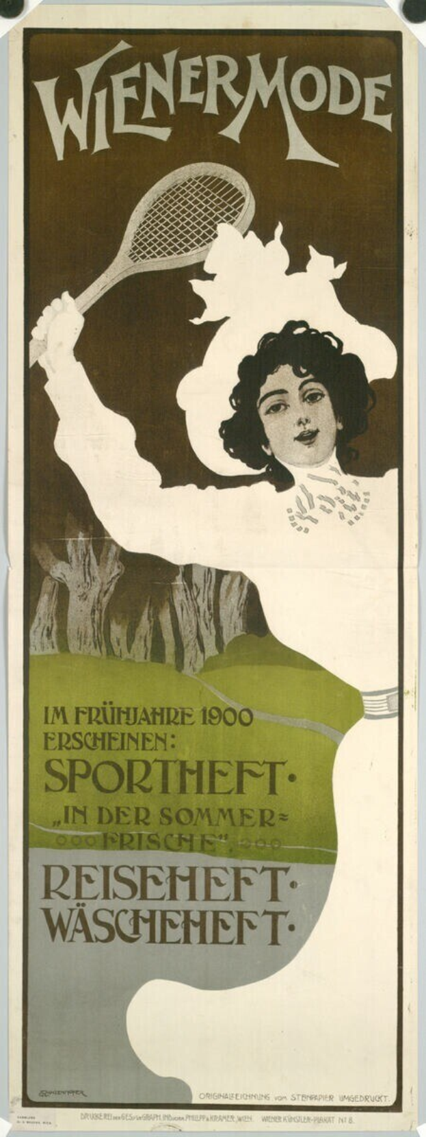 Plakat aus den 1920er Jahren, das ein Tennisturnier bewirbt und eine Frau mit einem Schläger zeigt.