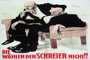 Ein deutsches Propagandaplakat der NSDAP, das zwei Männer auf einem Sofa zeigt, mit Textinformationen über die Partei.