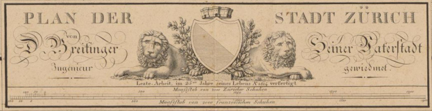 Alte deutsche Banknote mit einem Wappen, das zwei Löwen und einen Schild zeigt, Text lautet "Plan der Stadt Zürich".