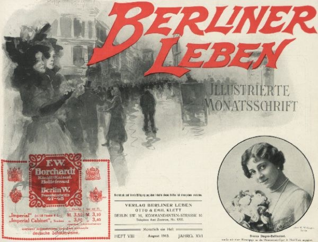 Werbung für den Berliner Leben Film, der eine Gruppe von Menschen vor einem Geb├Ąude zeigt, mit Text, der den Film und seine Charaktere beschreibt.